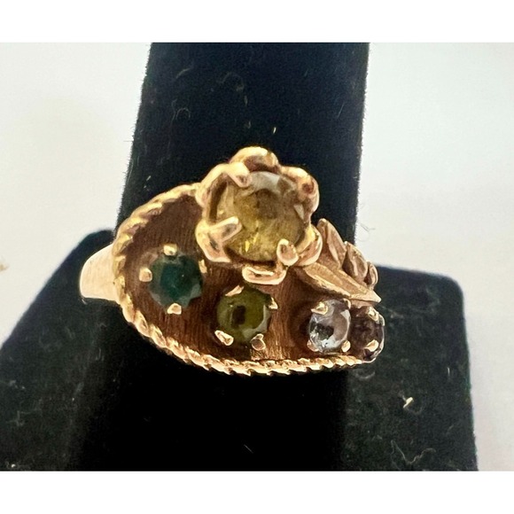 Vintage 14K Gold MultiStone Cocktail Ring Garnet Peridot Citrine 7.5 Untested - Picture 8 of 16